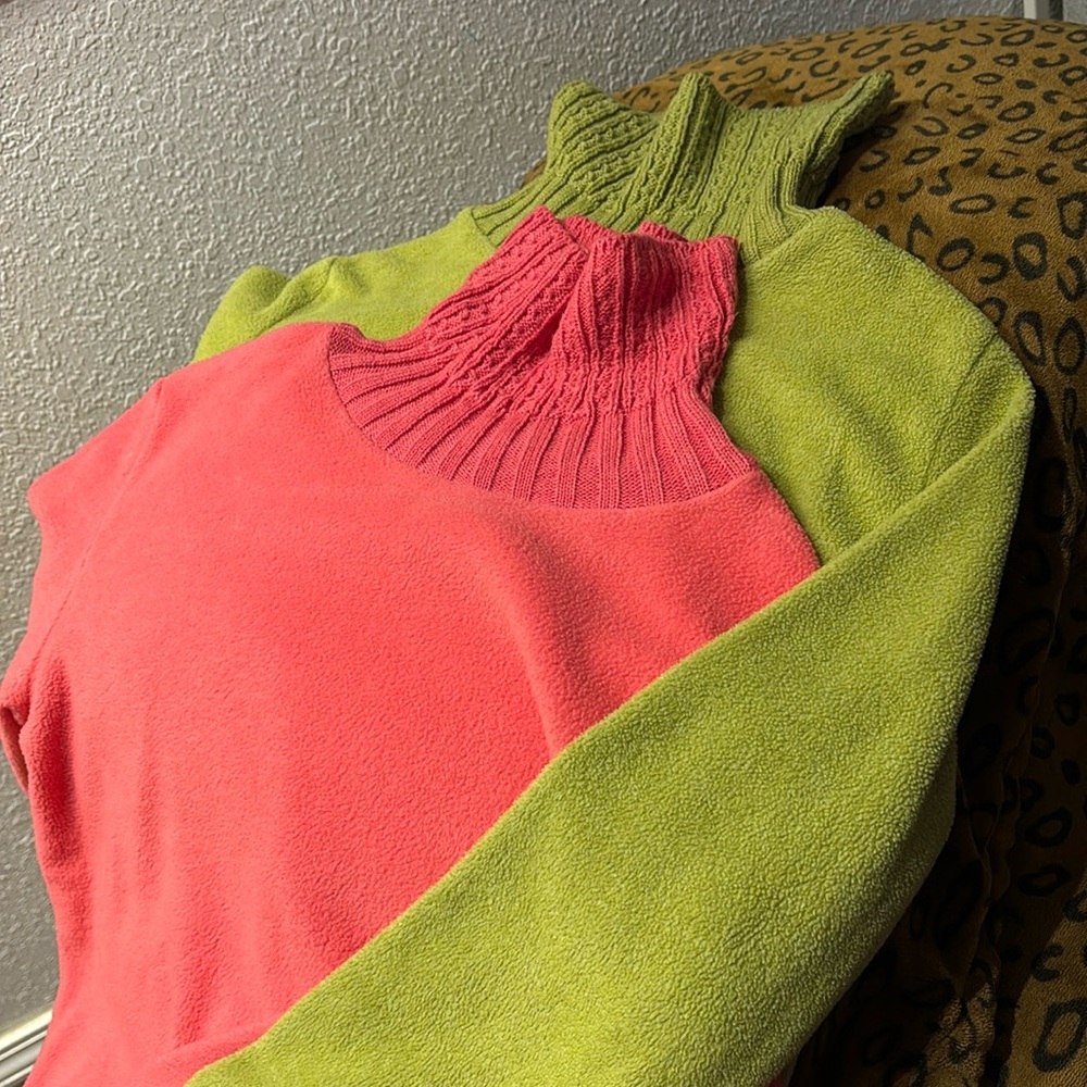 St. John's Bay Lime Green and Coral Pink Layered Pullover